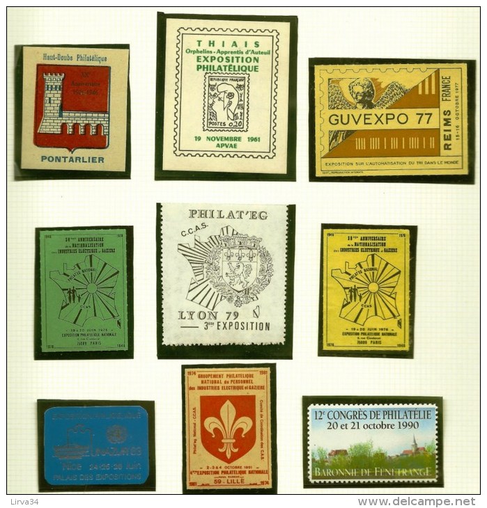 LOT DE 9 VIGNETTES DE FRANCE- EXPOSITIONS PHILATÉLIQUES  DIVERSES- PONTARLIER- THAIAIS- REIMS-LYON- PARIS- NICE-LILLE- - Esposizioni Filateliche