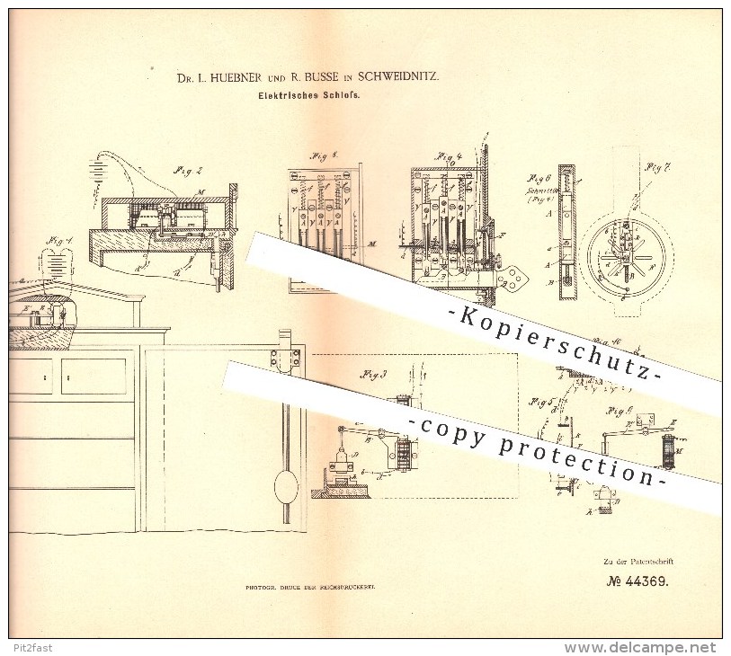 Original Patent - Dr. L. Huebner Und R. Busse In Schweidnitz , 1888 , Elektrisches Schloss , Schlosser , Schlosserei !! - Historische Dokumente