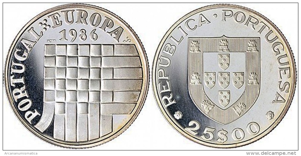 PORTUGAL  (República)  25 Escudos 1.986  Cu Ni  KM#635 "Admission To European Common Market"  UNCIRCULATED T-DL-11.344 - Portugal