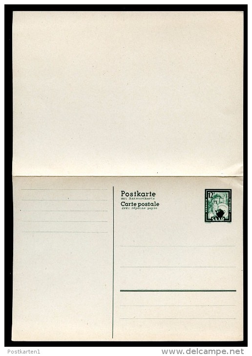 SAARLAND P35 Antwort-Postkarte KERAMIK ** 1950  Kat. 35,00 &euro; - Covers & Documents