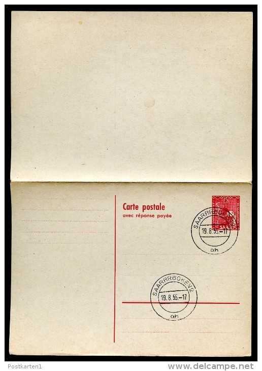 SAARLAND  P36 Antwort-Postkarte UNIVERSITÄT Saarbrücken 19.8.1955 - Entiers Postaux