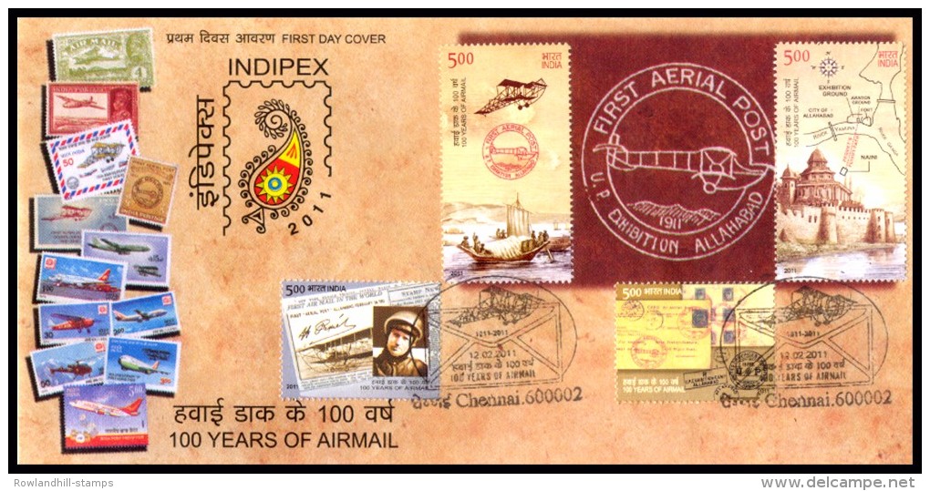 India, 2011, 100 YEARS Of AIRMAIL, FDC, Airmail, AVIATION, Flight, HENDRY PICQUET, Map, BOAT, River, INDEPEX. - Airmail