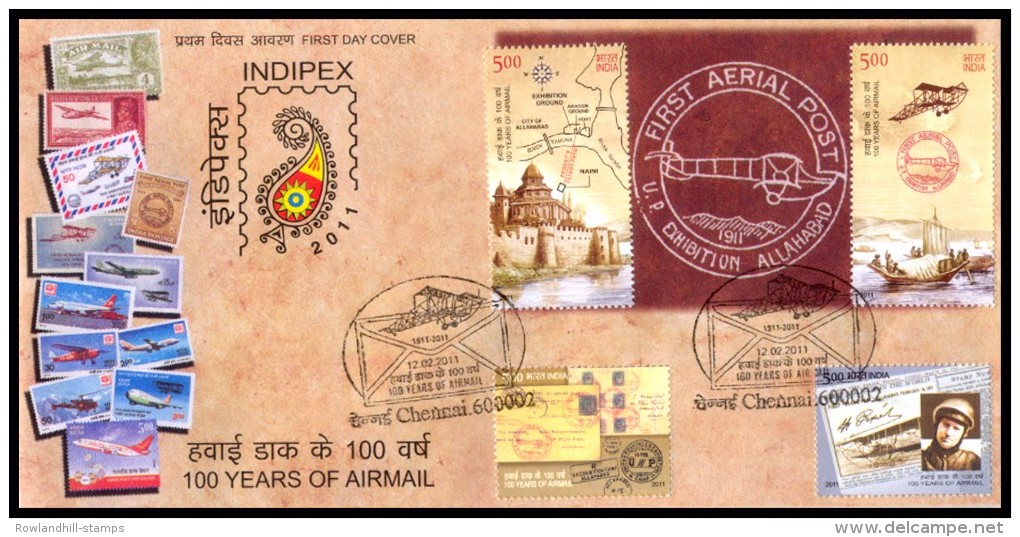 India, 2011, 100 YEARS Of AIRMAIL, FDC, Airmail, AVIATION, Flight, HENDRY PICQUET, Map, BOAT, River, INDEPEX. - Aerei