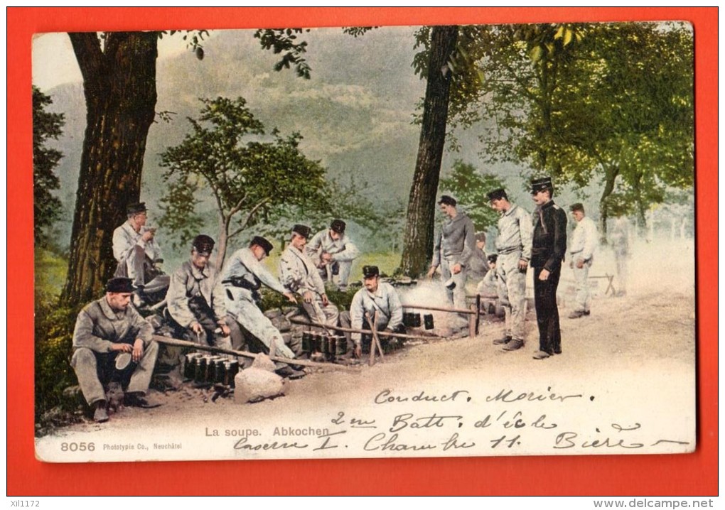 EZA-29  Militaria, La Soupe Abkochen, Soldaten, Cachet Bière 1906 Ecole De Recrue Artillerie De Campagne, Militär - Bière