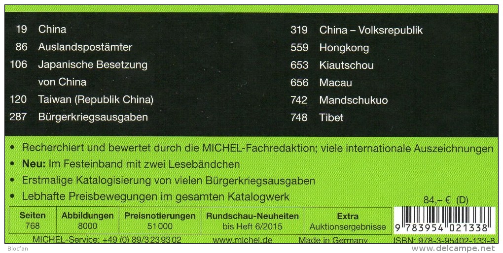 Michel CHINA Katalog 2015 neu 84€ Ostasien Band 9 Teil 1 stamps Chine Macao Hongkong Taiwan Tibet ISBN 978-3-95402-133-8