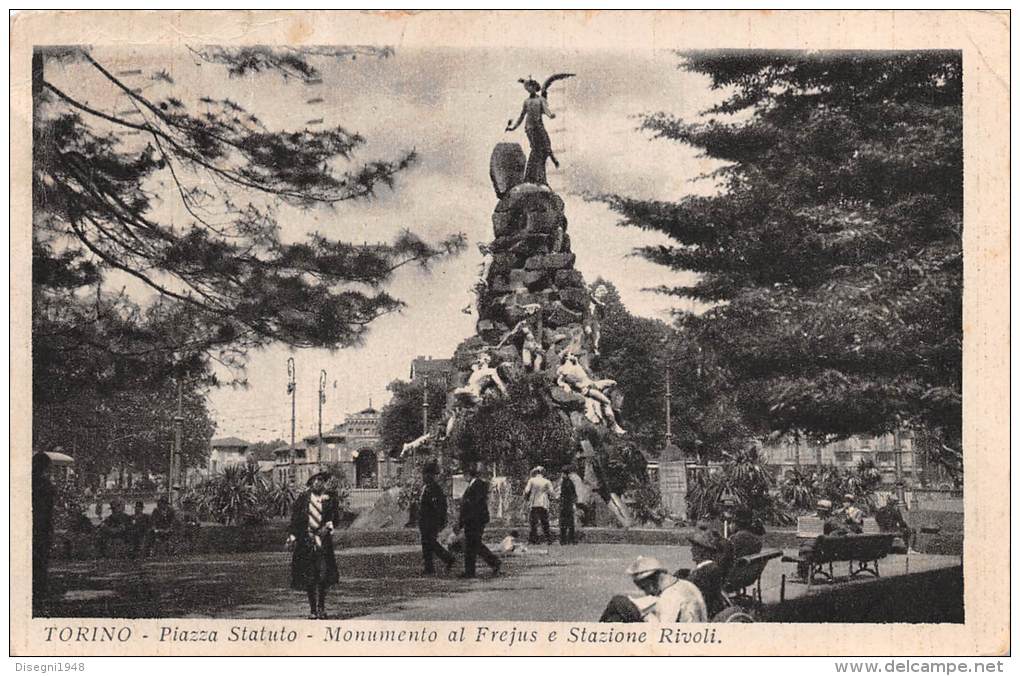 03507  "TORINO - PIAZZA STATUTO MONUMENTO AL FREJUS E STAZIONE RIVOLI" ANIMATA. CART. POSTALE ORIG. SPEDITA 1933. - Places