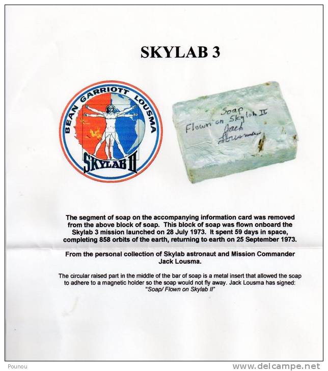 &#9733; SKYLAB 3 - FLOWN SOAP - EX PERSONNAL COLLECTION JACK LOUSMA - Etats-Unis