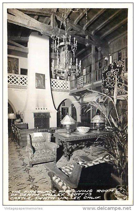 248809-California, Death Valley, RPPC, Scotty's Castle, Fireplace & Living Room, Frashers Photo - Death Valley