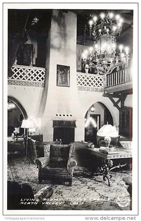248811-California, Death Valley, RPPC, Scotty´s Castle, Fireplace & Living Room, Frashers Photo - Death Valley