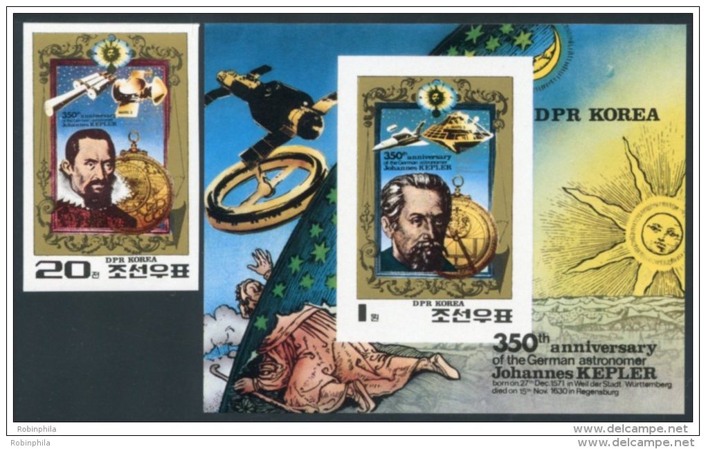 Korea 1980, SC #1985-86, Imperf 1V+S/S, German Astronomer Johannes Kepler - Astrology