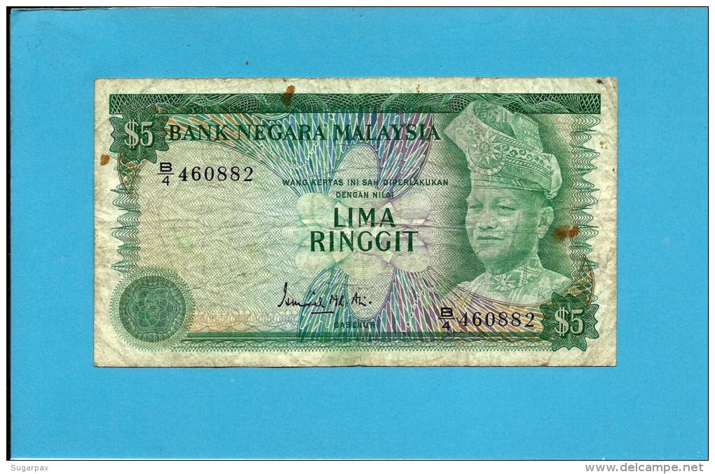 MALAYSIA - 5 RINGGIT -  ND (1976 ) - P 14.a - Sign. Ismail Md. Ali - King T. A. Rahman - 2 Scans - Malesia