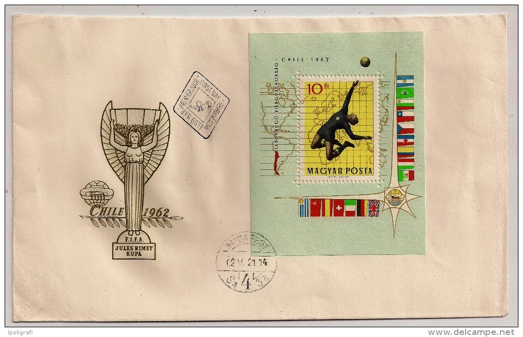 Hungary, 1962, World Cup Soccer Championship, Chile, Souvenir Sheet, FDC, Budapest, 21-5-62 - 1962 – Chili
