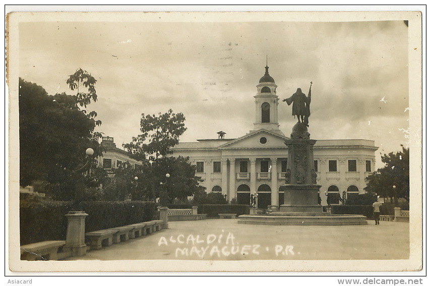 Puerto Rico Real Photo Alcaldia Mayaguez 1952 To Cuba American Rulers Stamped - Puerto Rico