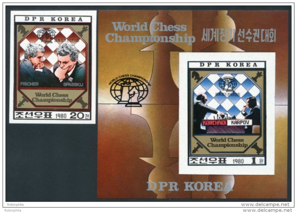 Korea 1980, SC #2009-10, Imperf 1V+S/S, World Chess Championship - Ajedrez