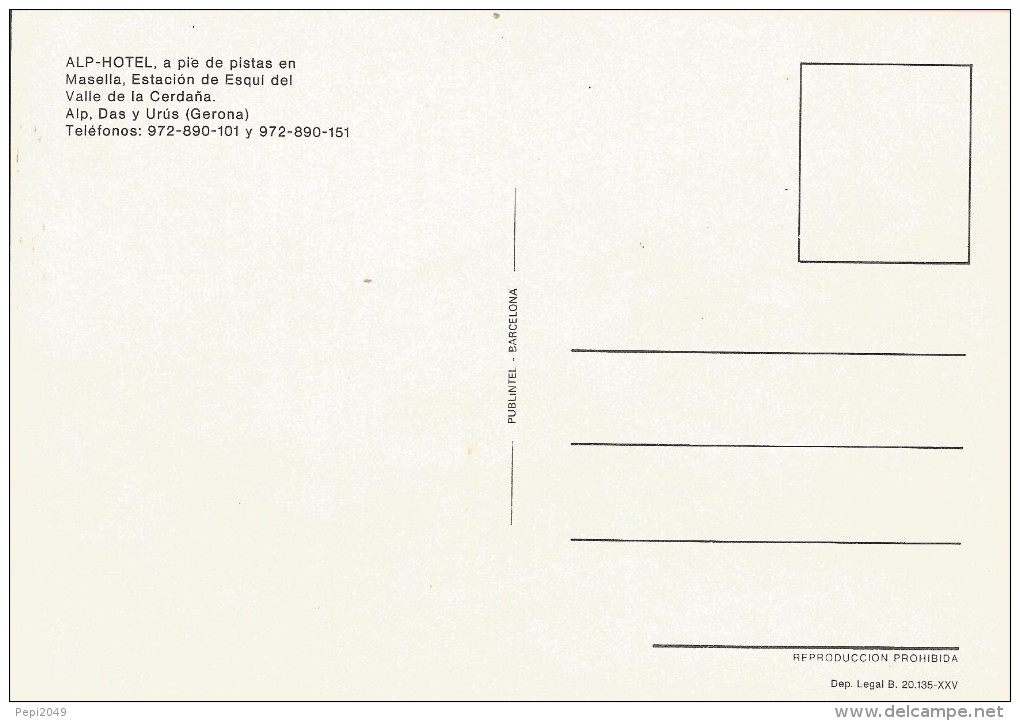 PP1124 - POSTAL - ALP-HOTEL A PIE DE PISTAS EN MASELLA - ESTACION DE ESQUI DEL VALLE DE LA CERDAÑA - Hoteles & Restaurantes