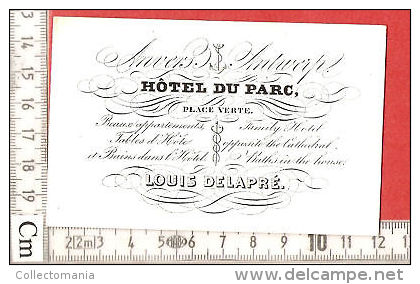 Porseleinkaart 1840 à 1870 ANVERS Antwerpen : Address Card Hotel Du Parc Louis Delapré Carte Porcelain Card - Porcelana