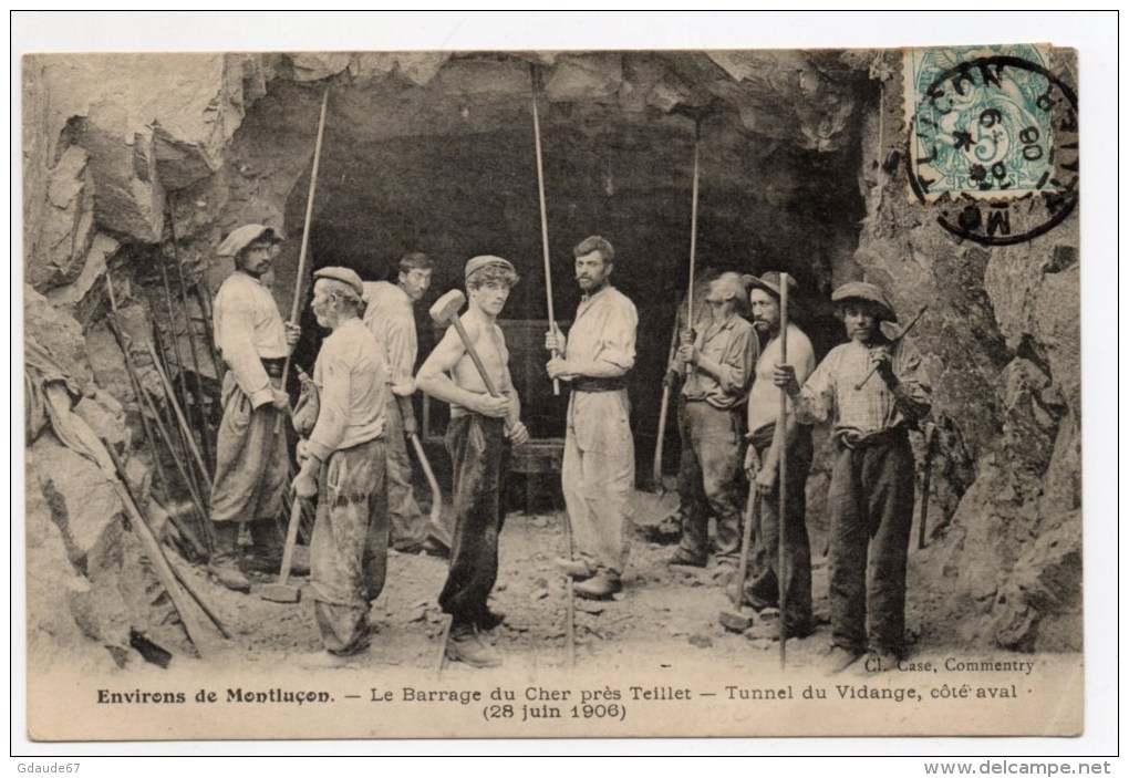 LE BARRAGE DU CHER Près TEILLET (03) - ENVIRONS De MONTLUCON - TUNNEL DU VIDANGE COTE AVAL - 28 JUIN 1906 - Autres & Non Classés