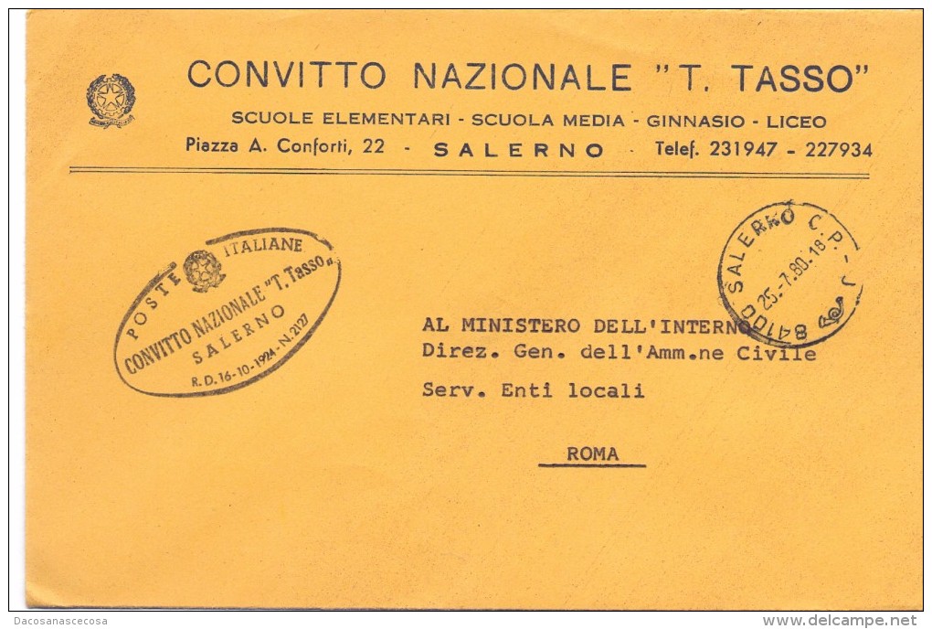 CONVITTO T.TASSO - 84100 - SALERNO - LS - 1980 - FTO 12X17 - TEMATICA TOPIC STORIA COMUNI D´ITALIA - Macchine Per Obliterare (EMA)