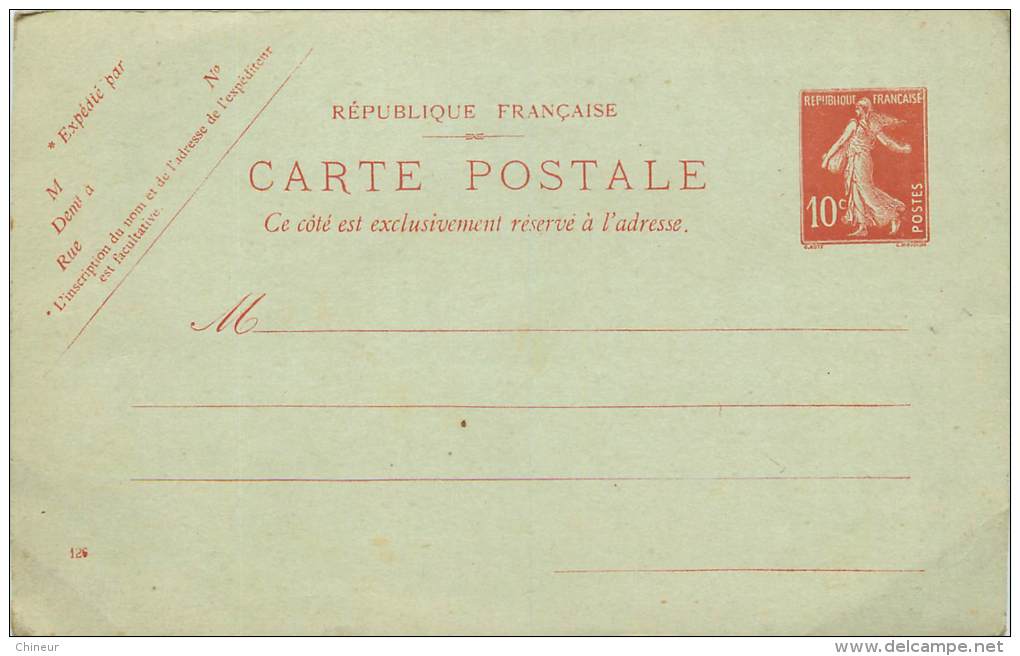 LOT DE 7 ENTIERS POSTAUX 5 PASTEURS 20C VERT  ET 2 SEMEUSES10C ROUGE - Konvolute: Ganzsachen & PAP