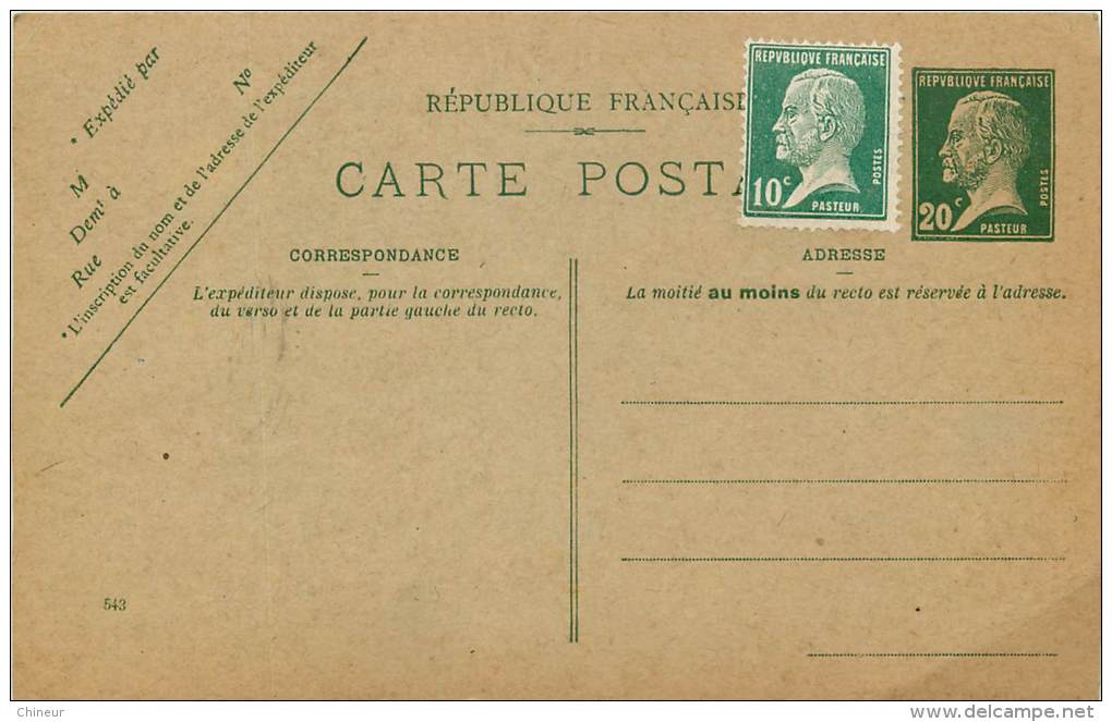 LOT DE 7 ENTIERS POSTAUX 5 PASTEURS 20C VERT  ET 2 SEMEUSES10C ROUGE