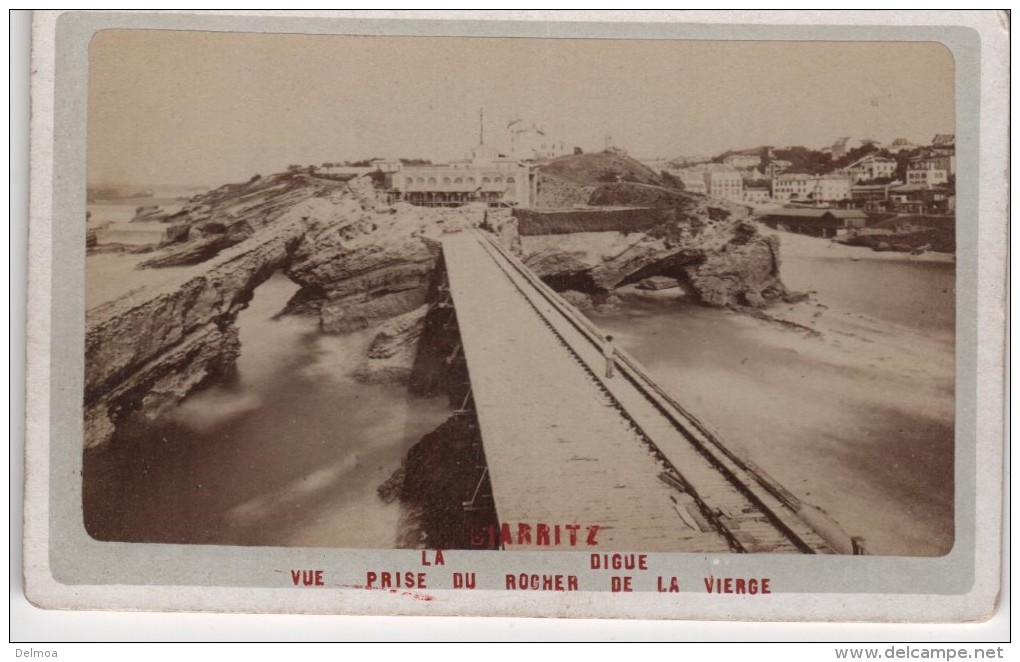 CDV Photo Originale  XIXème BIARRITZ La Digue Vue Du Rocher De La Vierge - Antiche (ante 1900)