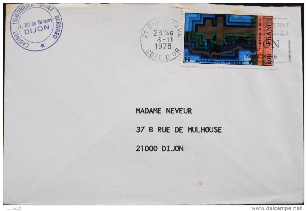 Enveloppe Timbrée - 1 Timbre N° 1941 - Cache De Dijon Gare Datée Du 08.11.1978 - - Cartas & Documentos