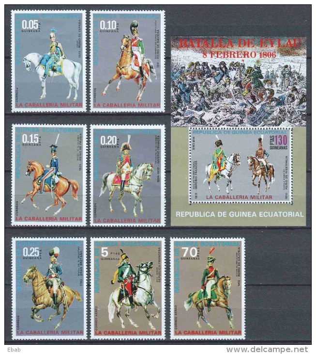 Equat. Guinea 1976 Mi 775-781 + Block 207 MNH UNIFORMS HORSES - Paarden