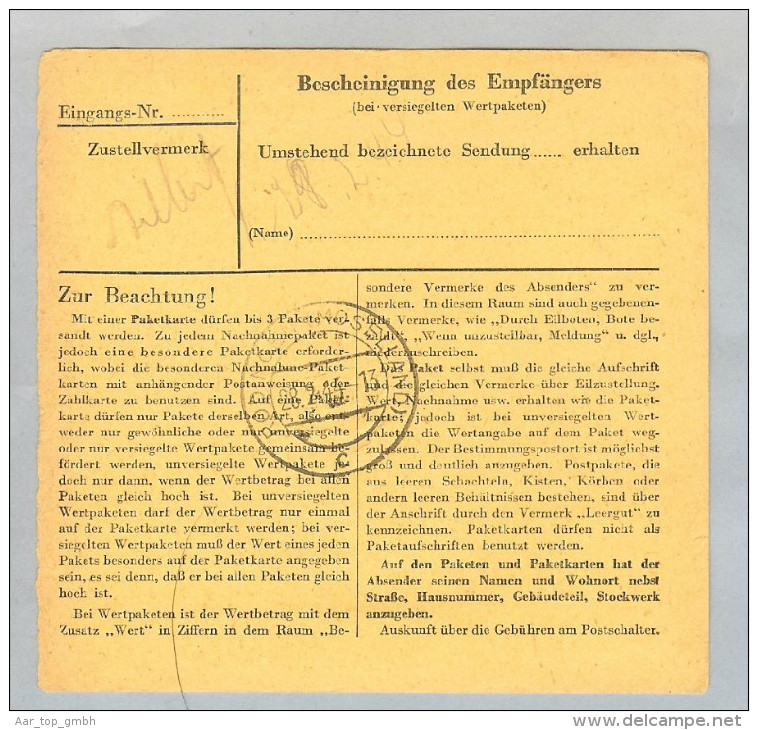 Luxemburg 1944-02-28 R-Paketkarte DR 50 Pf. Frankiert Nach Rodingen - 1940-1944 Deutsche Besatzung