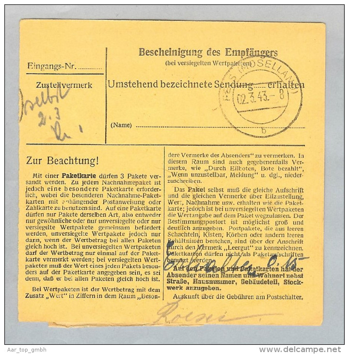 Luxemburg 1943-03-01 R-Paketkarte DR 45 Pf.frankiert Nachfels - 1940-1944 Ocupación Alemana