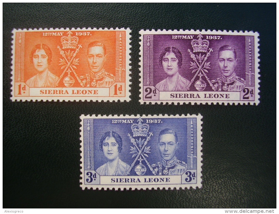 SIERRA LEONE 1937  CORONATION Issue Of 12th.May In FULL SET 3 Values To 3d Mint No Hinge. - Sierra Leone (...-1960)