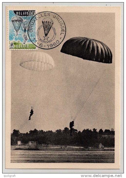 Belgique, 1960, Maximum Card, Parachutisme, FDC, Bruxelles, 13-6-60 - Parachutting