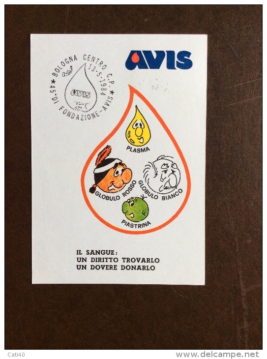 CARTOLINA AVIS DONATORI DI SANGUE - 45 ANN. FONDAZIONE BOLOGNA -  VIAGGIATA CON ANNULLO SPECIALE - Gesundheit