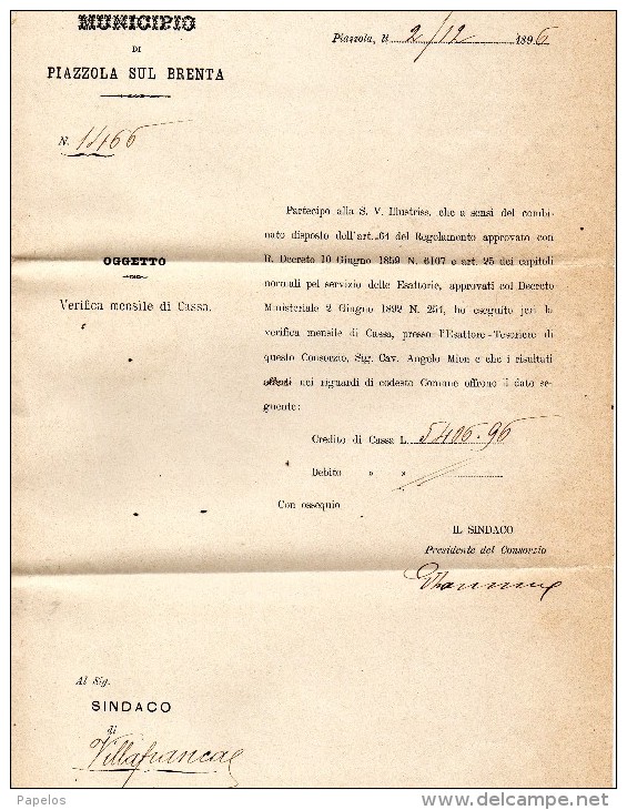 1896   LETTERA CON ANNULLO PIAZZOLA SUL BRENTA PADOVA - Storia Postale