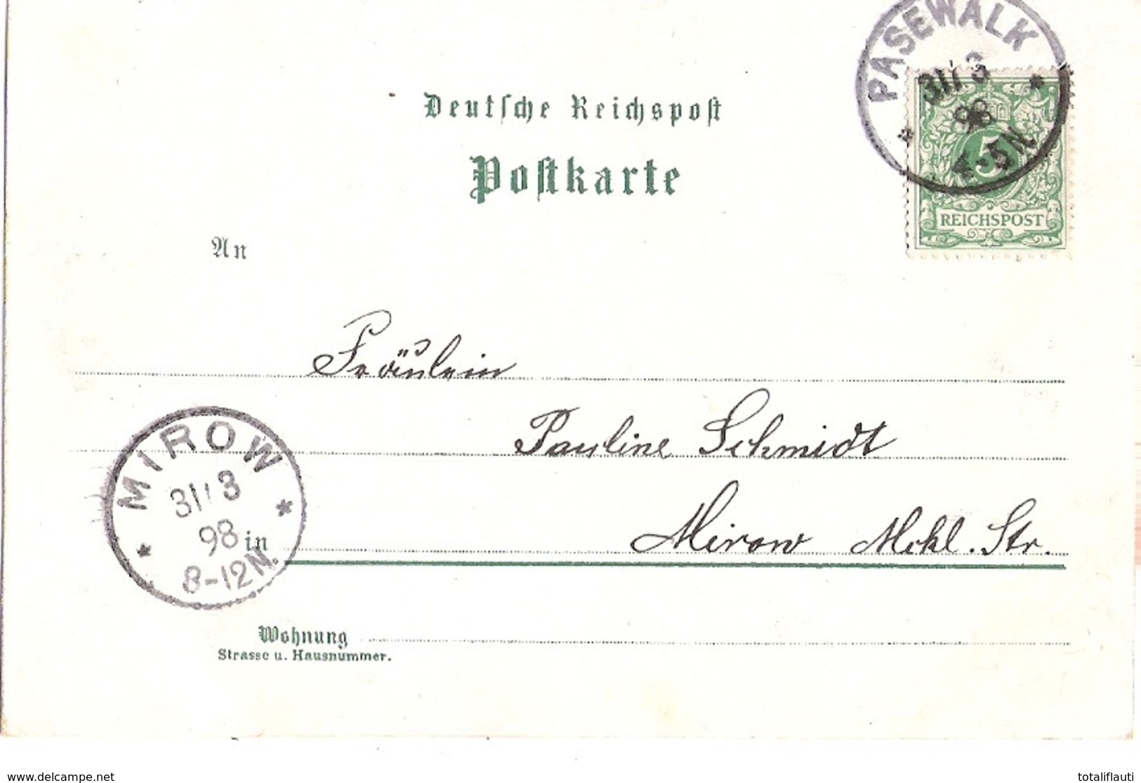 Gruß Aus PASEWALK Color Litho Kürassier Kaserne Ückerstraße Am Bollwerk Gelaufen 31.3.1898 - Pasewalk