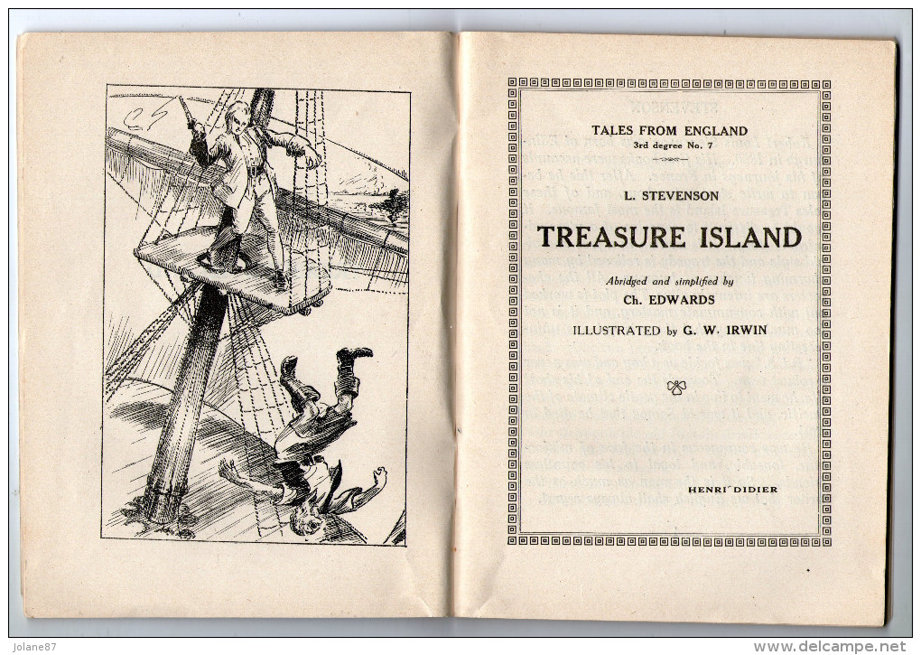 LIVRE EN ANGLAIS    TREASURE ISLAND   1932      TALES FROM ENGLAND      EDITEUR HENRI DIDIER - Contes De Fées Et Fantastiques