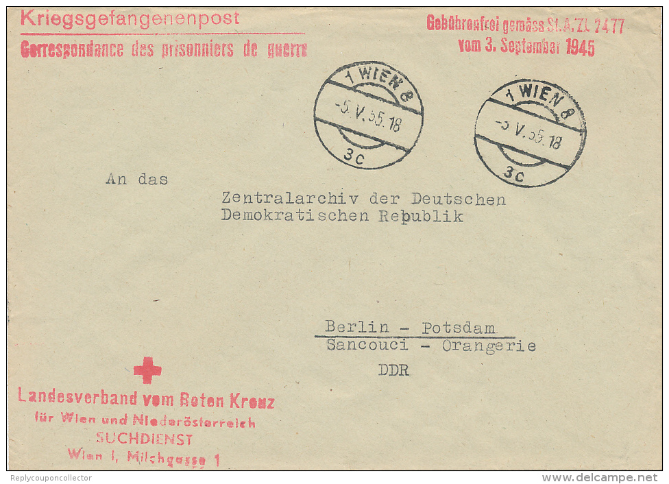 WIEN - 1955 , Kriegsgefangenenpost , Korrespondance Des Prisonniers De Guerre - Rotes Kreuz - Covers & Documents