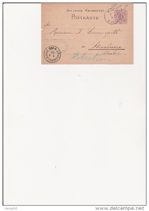 ENTIER POSTAL ALLEMAND -OBLITERATIO MUTZIG 1877 -  TB - Storia Postale