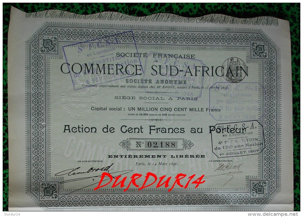 Action ...-  SOCIETE ANONYME FRANÇAISE ...COMMERCE SUD AFRICAIN ... - Africa