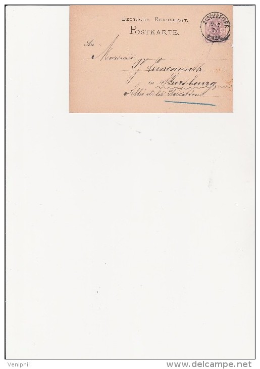 ENTIER POSTAL ALLEMAND - CACHET A DATE -BISCHWEILLER  (BISCHWILLER )  1877 - Storia Postale