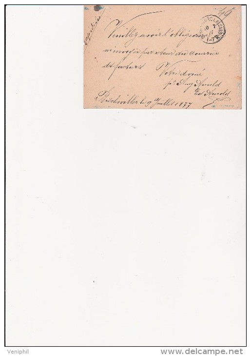 ENTIER POSTAL ALLEMAND - CACHET A DATE -BISCHWEILLER  (BISCHWILLER )  1877 - Briefe U. Dokumente