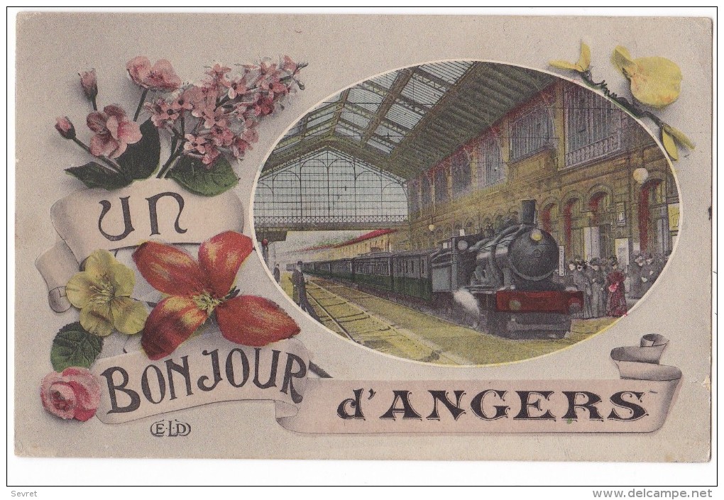 ANGERS. - Un Bonjour. Train En Gare. Très Belle Carte Pas Courante - Angers