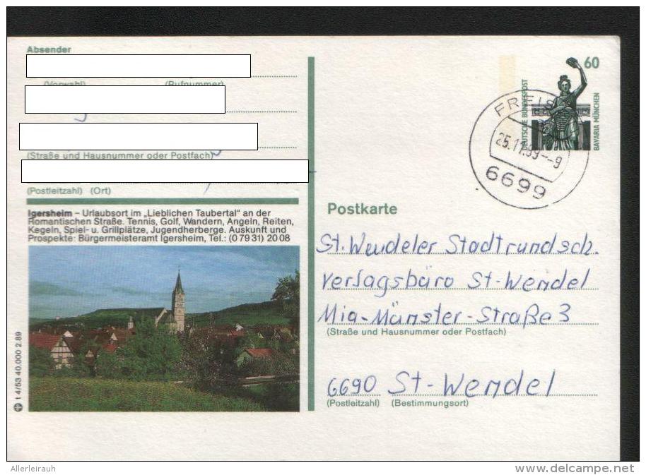 Ganzsachen  - Postkarte   Motiv: Igersheim  - Echt Gelaufen - Postcards - Used