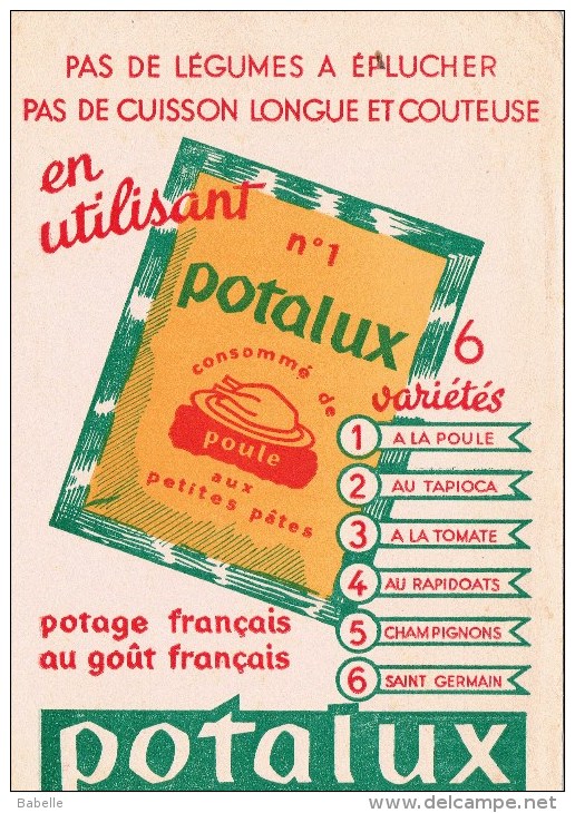 Buvard  " POTALUX" Pas De Légumes à éplucher, Pas De Cuisson ..... - Potages & Sauces
