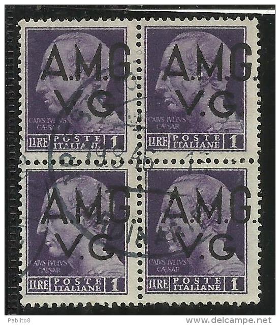 VENEZIA GIULIA 1945 - 1947 TRIESTE AMGVG AMG VG POSTA ORDINARIA LIRE 1 LIRA VARIETA´ VARIETY QUARTINA USATA BLOCK USED - Gebraucht