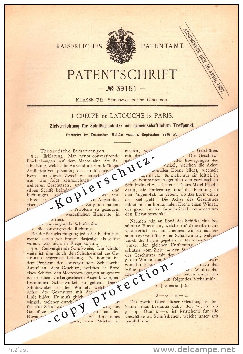 Original Patent - J. Creuzé De Latouche à Paris , 1886 , Appareil Cible Pour Canons De Marine !!! - Bateaux