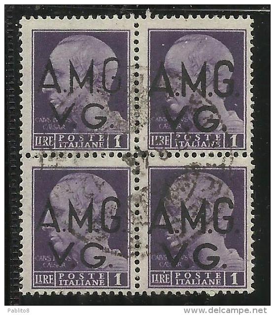 VENEZIA GIULIA 1945 - 1947 TRIESTE AMGVG AMG VG POSTA ORDINARIA LIRE 1 LIRA QUARTINA USATA BLOCK USED OBLITERE´ - Gebraucht