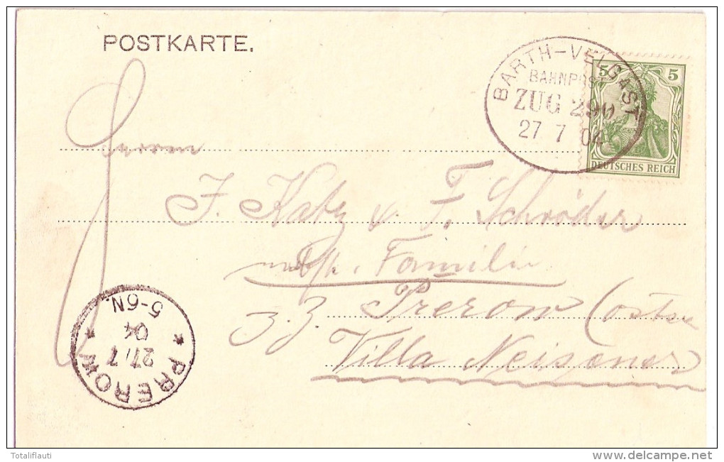 BARTH Westlicher Hafen Bollwerk Pferde Fuhrwerk Arbeiter Bahnpost 27.7.1904 VELGAST ZUG 290 - Barth