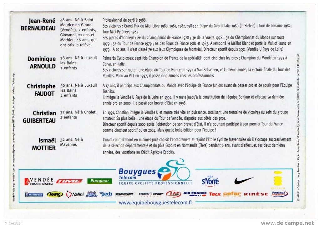 Cyclisme--2005--Equipe Professionnelle "Bouygues"--Staff Professionnel -carte Publicitaire - Cycling