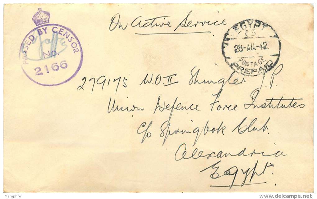 1942  Unstamped Censored Letter Egypt To Egypt - Briefe U. Dokumente