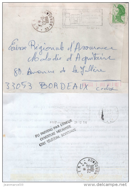Lettre Flamme Curiosité 64 Navarrenx 19-12 1986  " Erreur De Transmission Voir Griffe Et Cachet Spécial " - Lettres & Documents